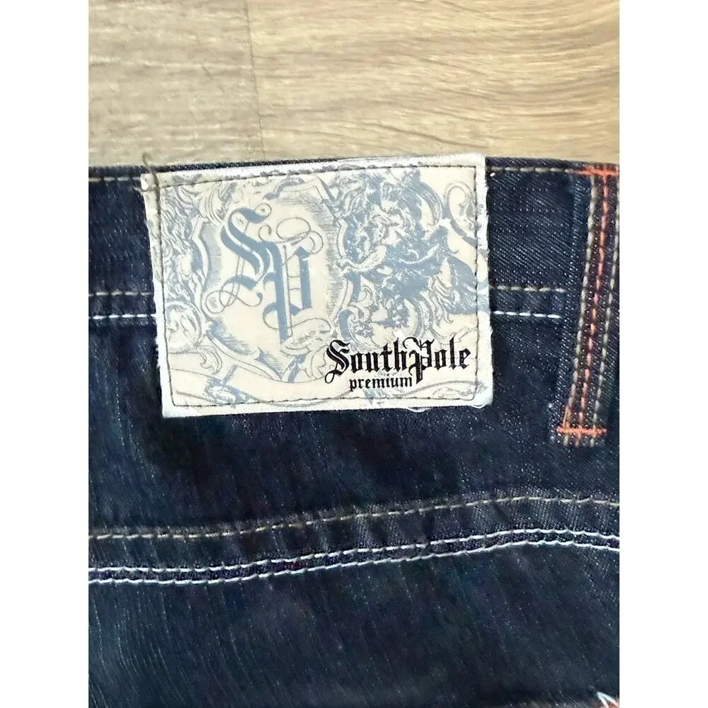 Southpole Premium jeans Y2K Embroidered pocket blue denim hip hop 34x32